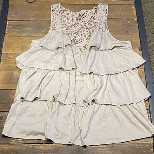 Carolyn Taylor Beige/Tan Open Front/Vest Ruffle Lace Strap and Back Top